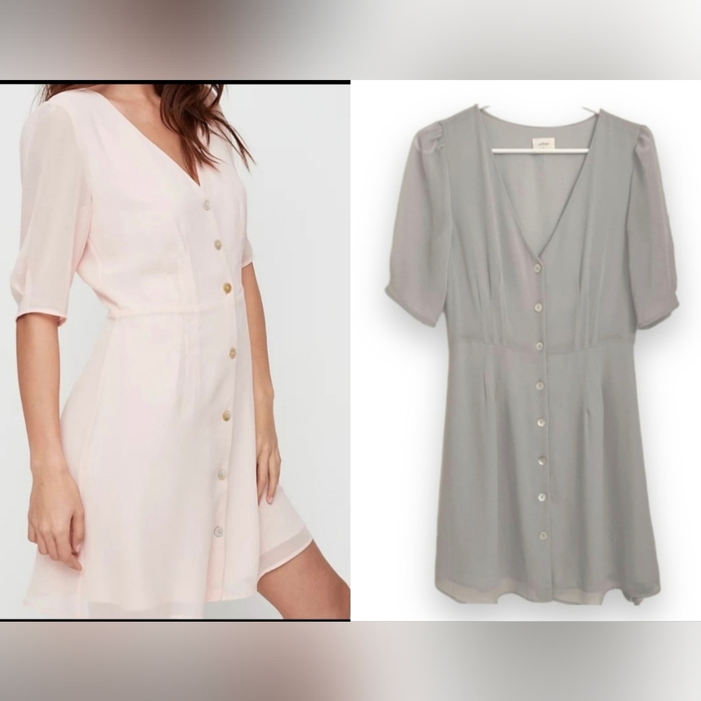 Aritzia Wilfred NAZAIRE dress, Size 6 Gray Puff Sleeve Mini Sundress